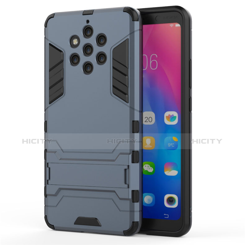 Funda Bumper Silicona y Plastico Mate Carcasa con Soporte para Nokia 9 PureView Azul