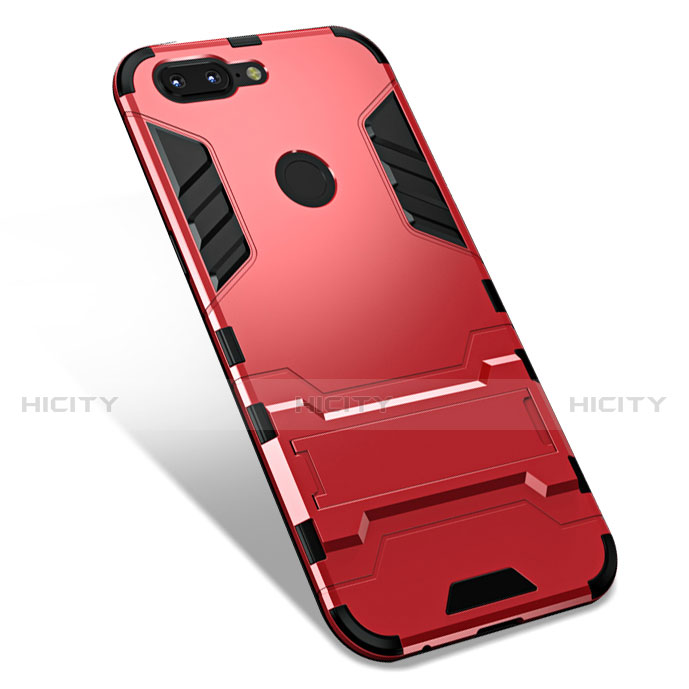 Funda Bumper Silicona y Plastico Mate Carcasa con Soporte para OnePlus 5T A5010 Rojo