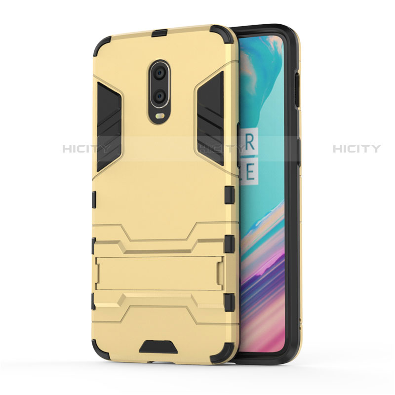 Funda Bumper Silicona y Plastico Mate Carcasa con Soporte para OnePlus 7 Oro