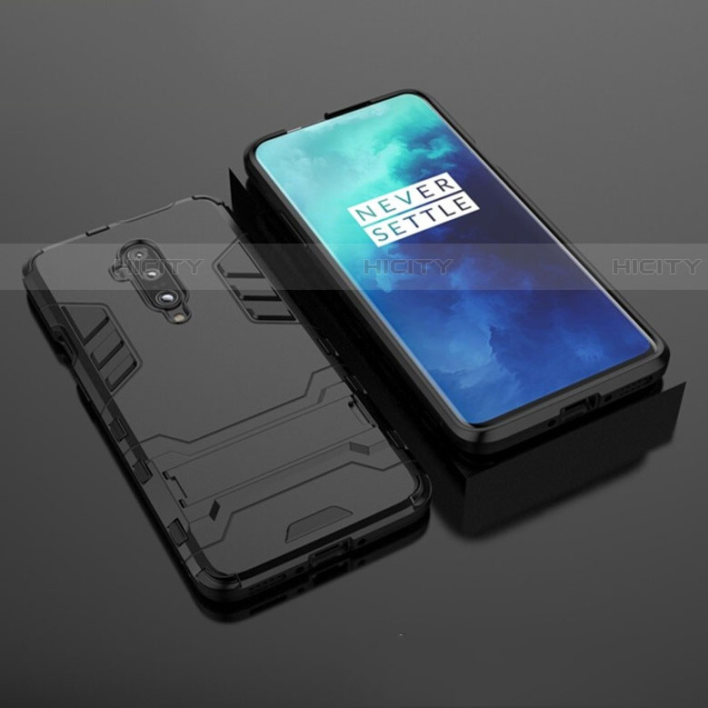 Funda Bumper Silicona y Plastico Mate Carcasa con Soporte para OnePlus 7T Pro Negro