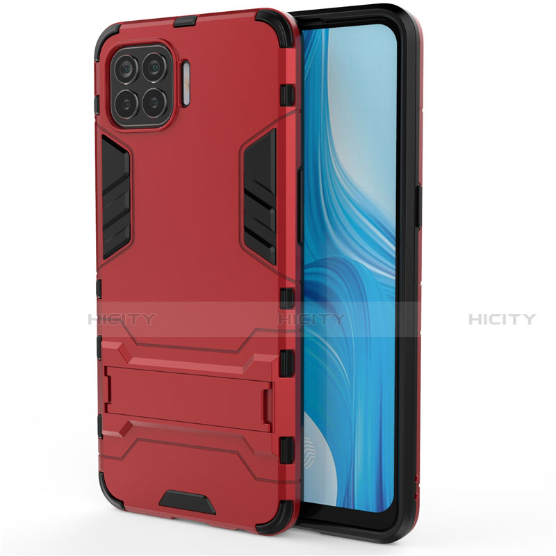 Funda Bumper Silicona y Plastico Mate Carcasa con Soporte para Oppo F17 Pro Rojo