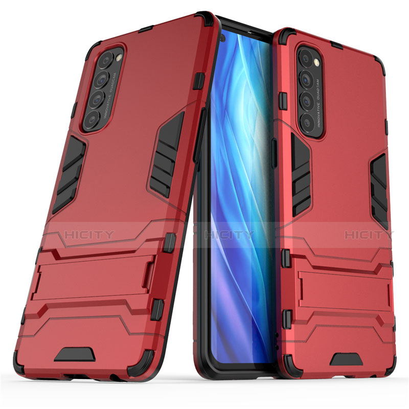 Funda Bumper Silicona y Plastico Mate Carcasa con Soporte para Oppo Reno4 Pro 4G