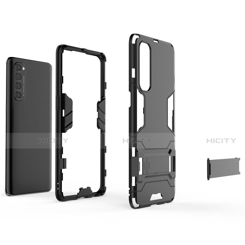 Funda Bumper Silicona y Plastico Mate Carcasa con Soporte para Oppo Reno4 Pro 4G