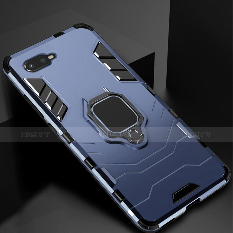 Funda Bumper Silicona y Plastico Mate Carcasa con Soporte para Oppo RX17 Neo Azul