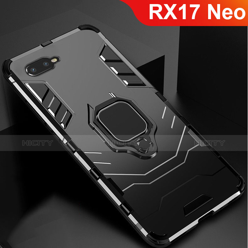 Funda Bumper Silicona y Plastico Mate Carcasa con Soporte para Oppo RX17 Neo Negro