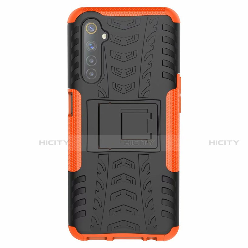 Funda Bumper Silicona y Plastico Mate Carcasa con Soporte para Realme 6 Naranja