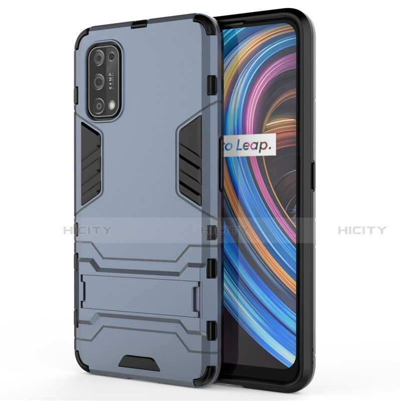 Funda Bumper Silicona y Plastico Mate Carcasa con Soporte para Realme Q2 Pro 5G Azul