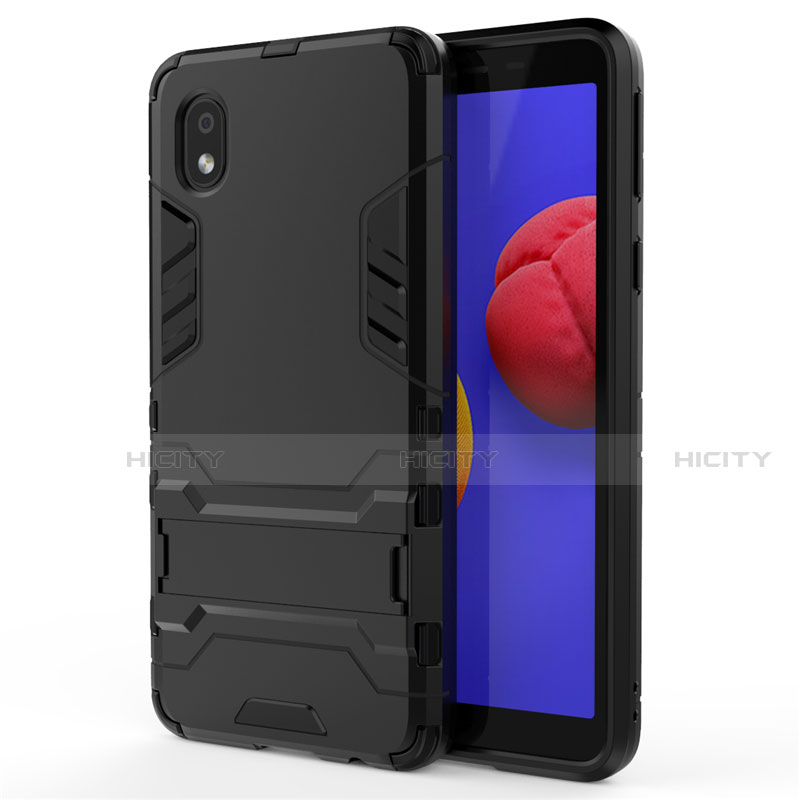 Funda Bumper Silicona y Plastico Mate Carcasa con Soporte para Samsung Galaxy A01 Core Negro