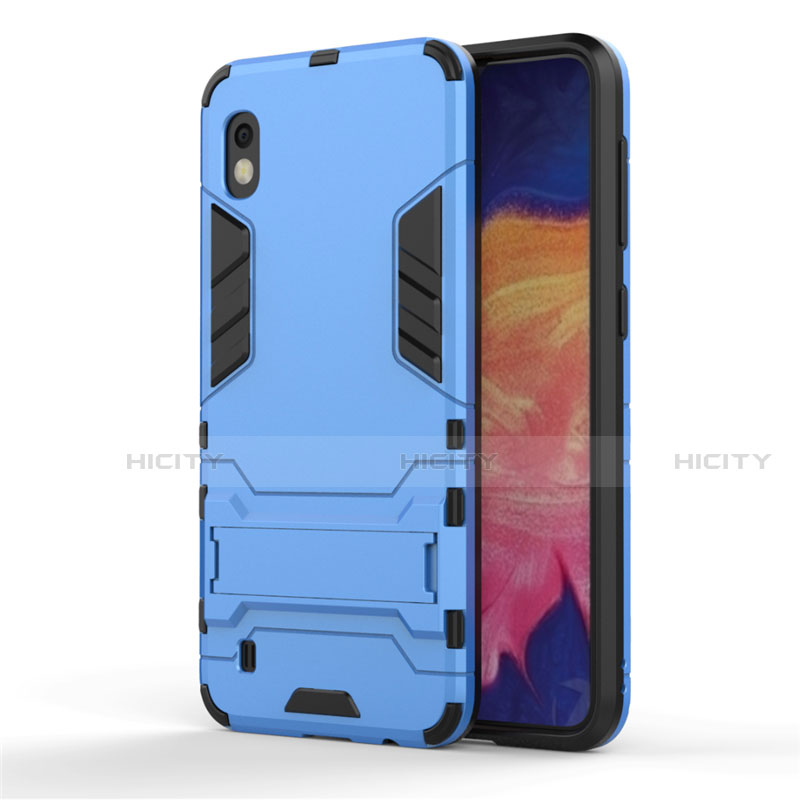 Funda Bumper Silicona y Plastico Mate Carcasa con Soporte para Samsung Galaxy A10 Azul Cielo