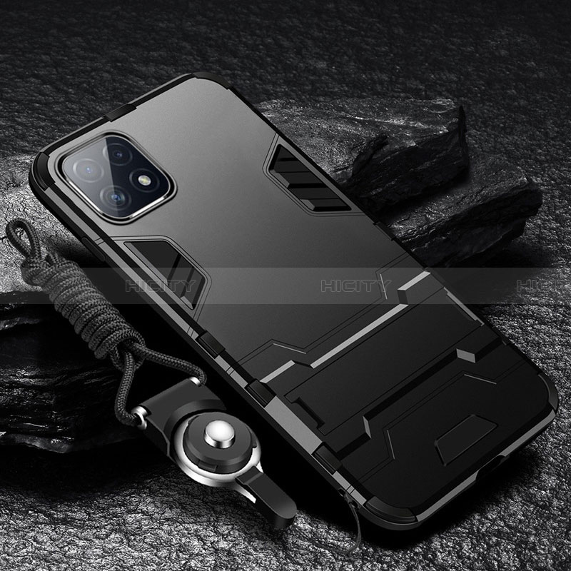 Funda Bumper Silicona y Plastico Mate Carcasa con Soporte para Samsung Galaxy A22 5G Negro