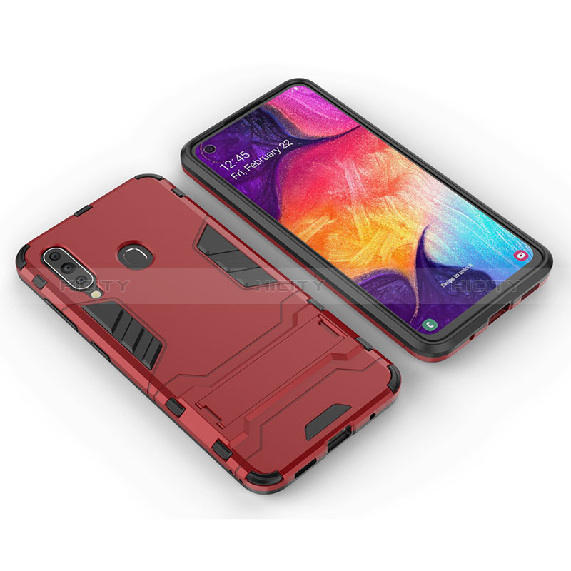 Funda Bumper Silicona y Plastico Mate Carcasa con Soporte para Samsung Galaxy A60 Rojo