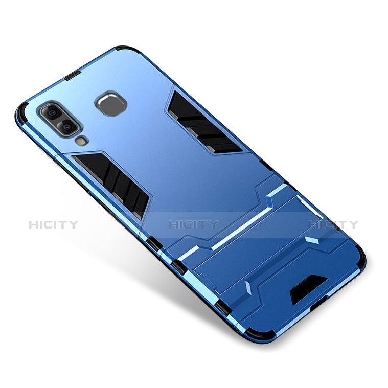 Funda Bumper Silicona y Plastico Mate Carcasa con Soporte para Samsung Galaxy A8 Star Azul