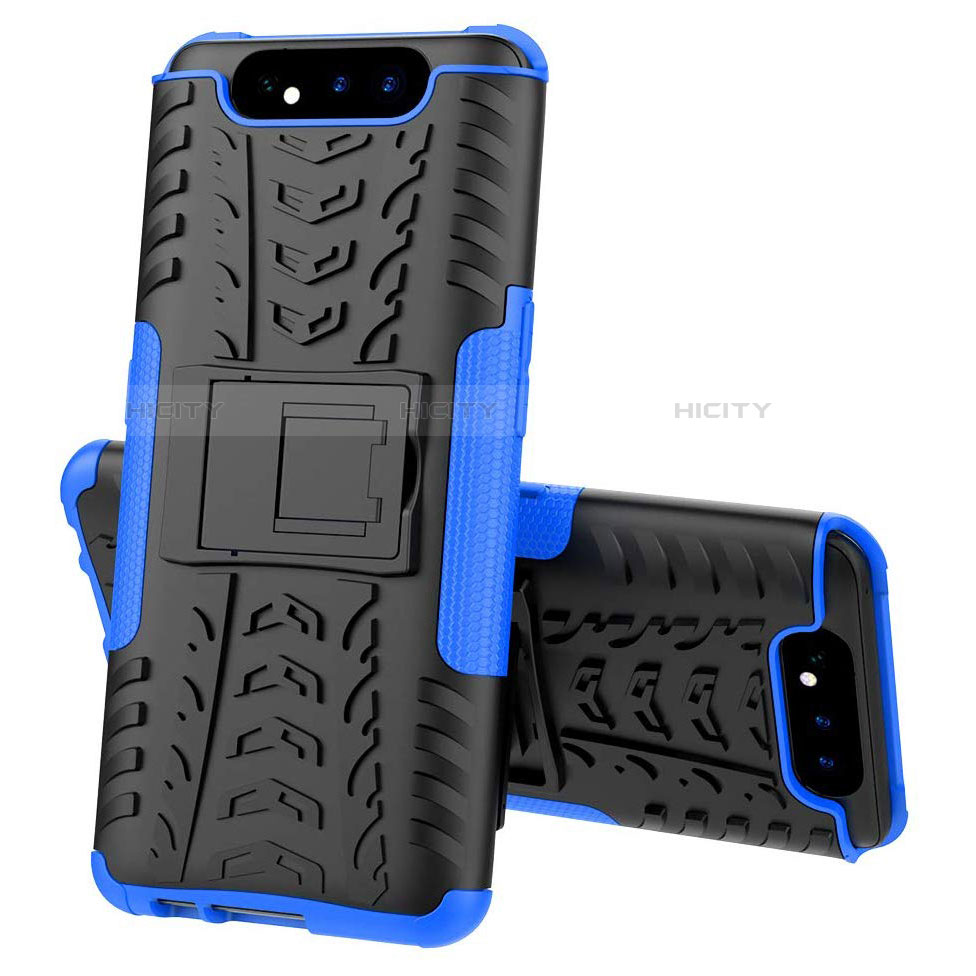 Funda Bumper Silicona y Plastico Mate Carcasa con Soporte para Samsung Galaxy A80 Azul