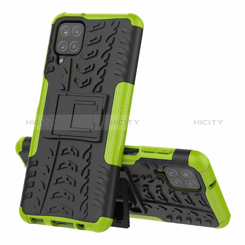 Funda Bumper Silicona y Plastico Mate Carcasa con Soporte para Samsung Galaxy F12 Verde