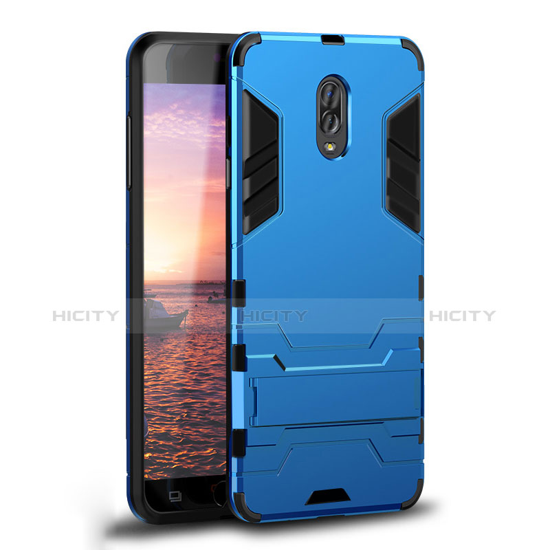Funda Bumper Silicona y Plastico Mate Carcasa con Soporte para Samsung Galaxy J7 Plus Azul Cielo