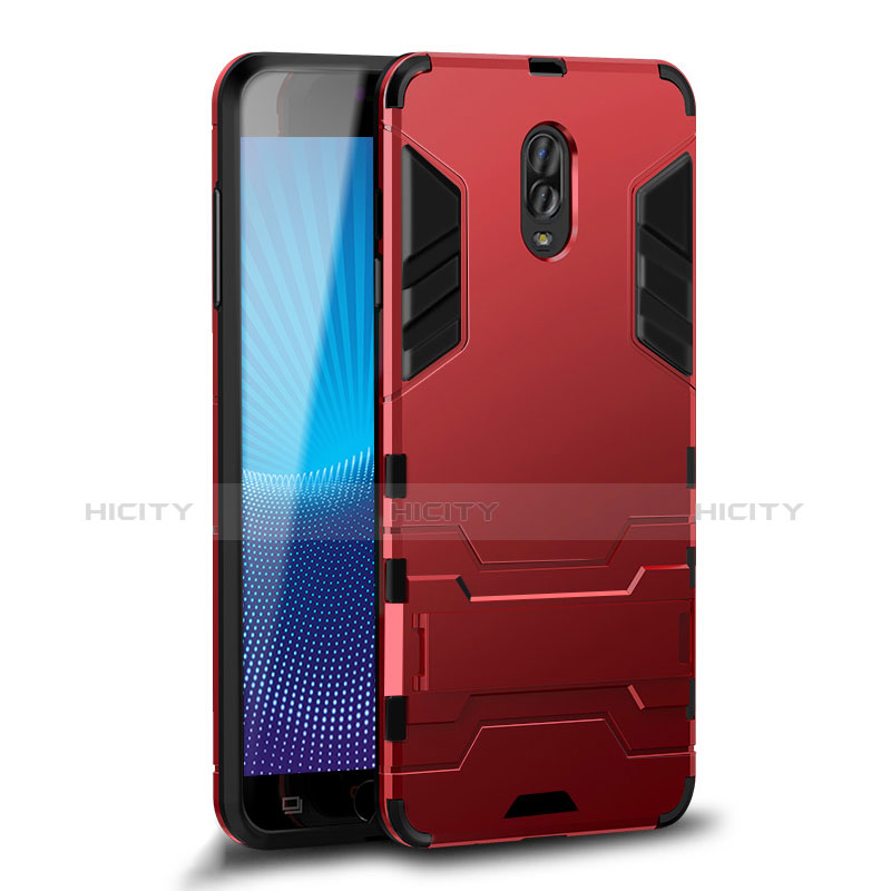 Funda Bumper Silicona y Plastico Mate Carcasa con Soporte para Samsung Galaxy J7 Plus Rojo