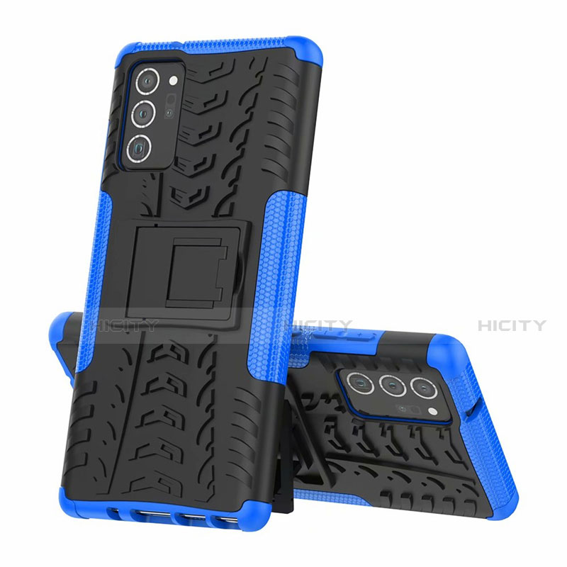 Funda Bumper Silicona y Plastico Mate Carcasa con Soporte para Samsung Galaxy Note 20 Ultra 5G Azul