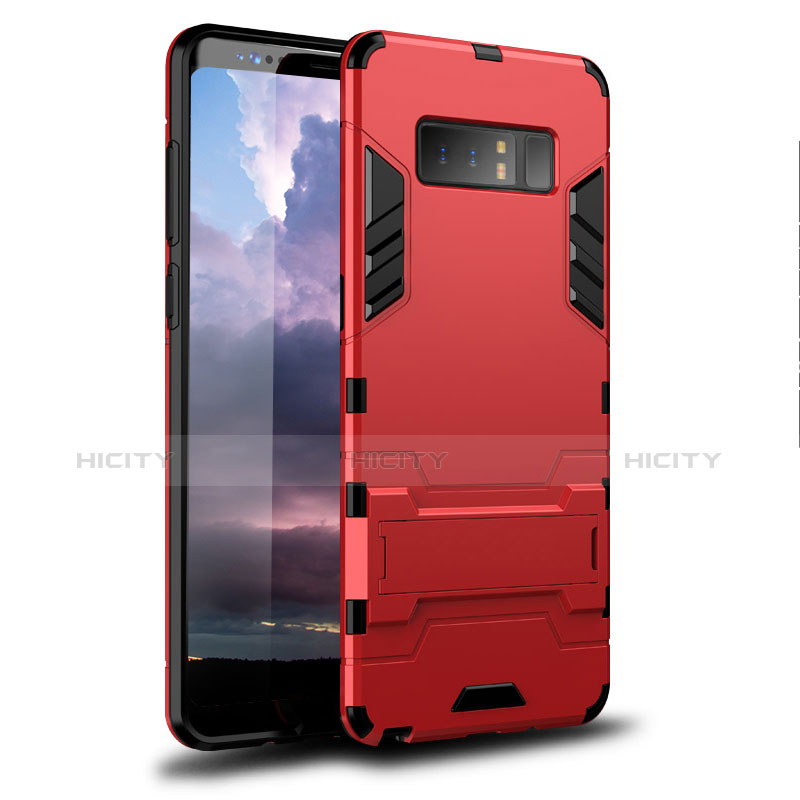 Funda Bumper Silicona y Plastico Mate Carcasa con Soporte para Samsung Galaxy Note 8 Duos N950F Rojo