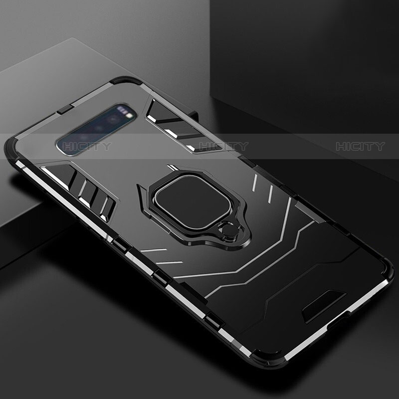 Funda Bumper Silicona y Plastico Mate Carcasa con Soporte para Samsung Galaxy S10 5G Negro