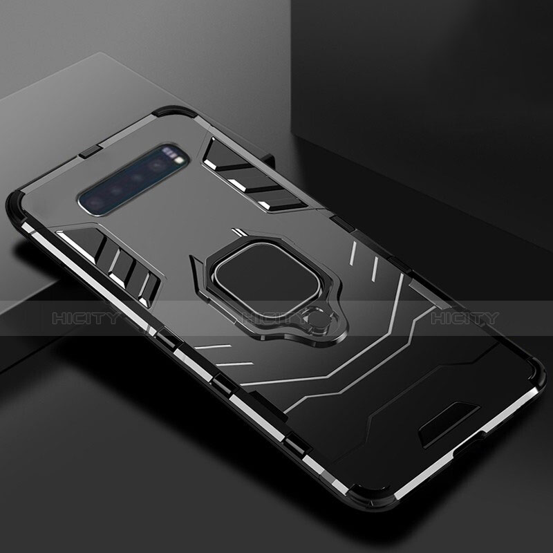 Funda Bumper Silicona y Plastico Mate Carcasa con Soporte para Samsung Galaxy S10 Plus Negro