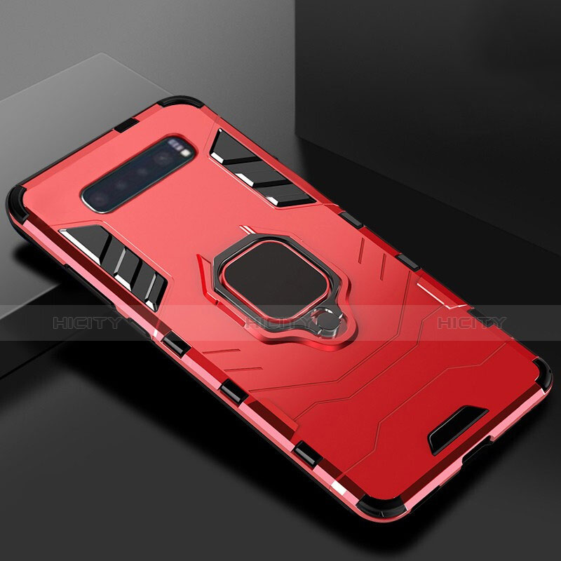Funda Bumper Silicona y Plastico Mate Carcasa con Soporte para Samsung Galaxy S10 Rojo