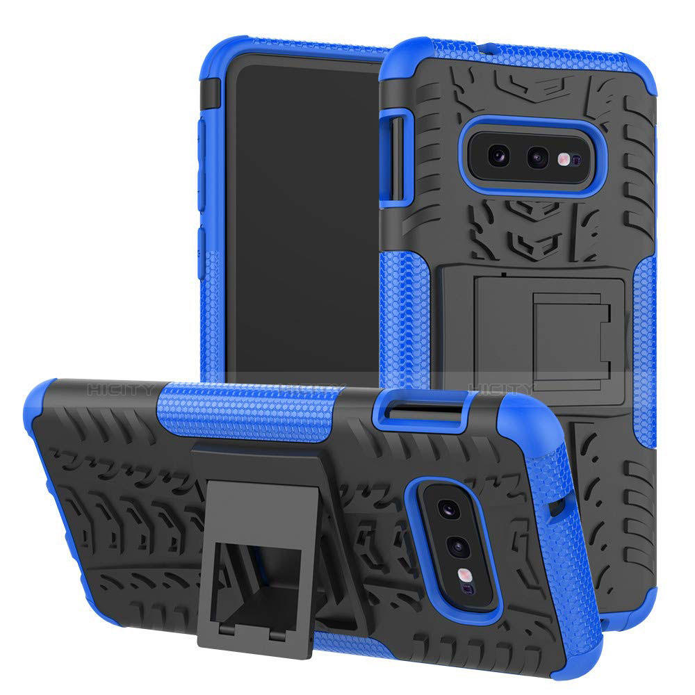 Funda Bumper Silicona y Plastico Mate Carcasa con Soporte para Samsung Galaxy S10e Azul