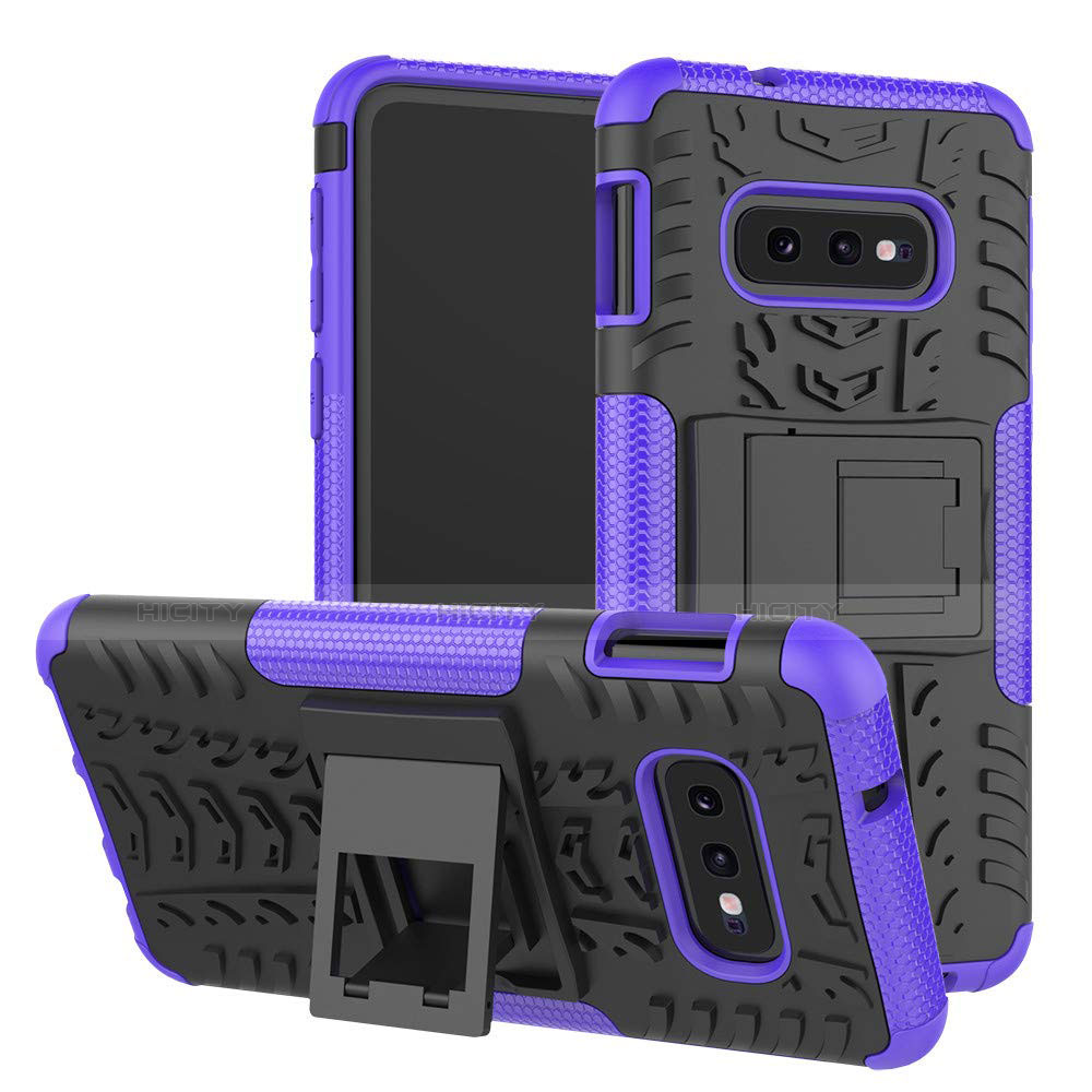 Funda Bumper Silicona y Plastico Mate Carcasa con Soporte para Samsung Galaxy S10e Morado