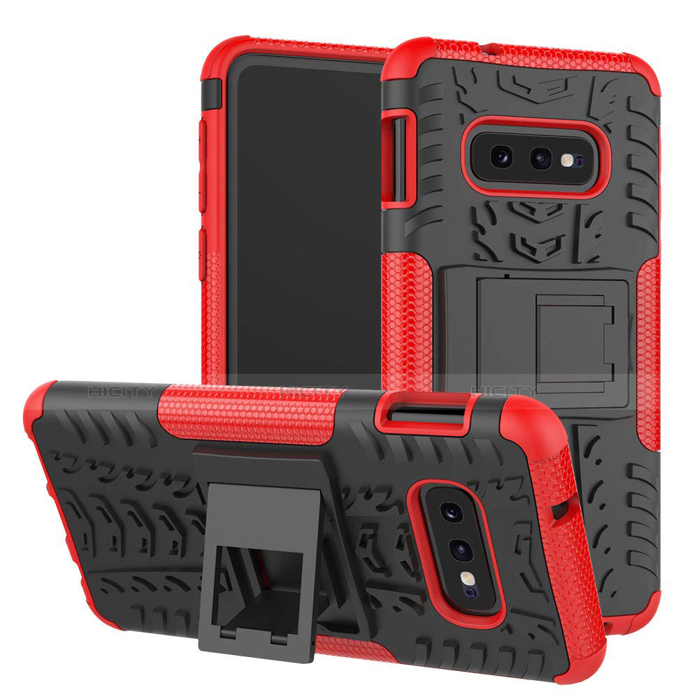 Funda Bumper Silicona y Plastico Mate Carcasa con Soporte para Samsung Galaxy S10e Rojo