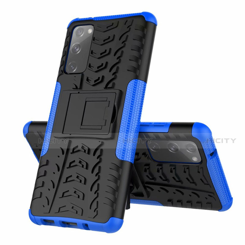 Funda Bumper Silicona y Plastico Mate Carcasa con Soporte para Samsung Galaxy S20 FE 5G Azul