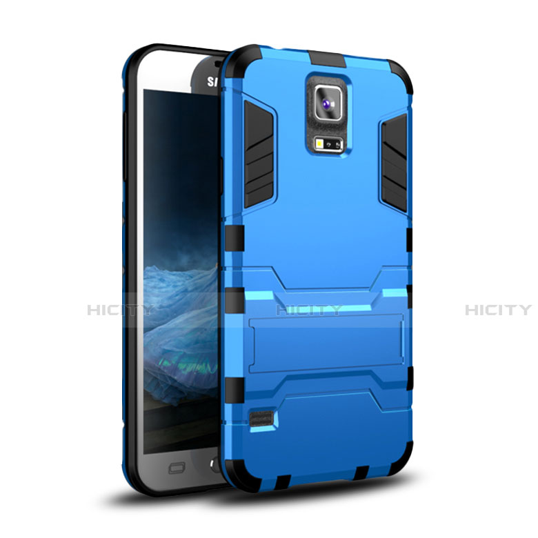 Funda Bumper Silicona y Plastico Mate Carcasa con Soporte para Samsung Galaxy S5 Duos Plus Azul