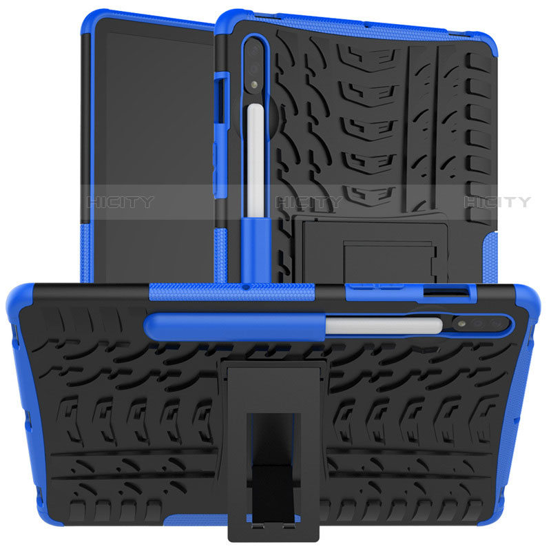 Funda Bumper Silicona y Plastico Mate Carcasa con Soporte para Samsung Galaxy Tab S7 4G 11 SM-T875 Azul