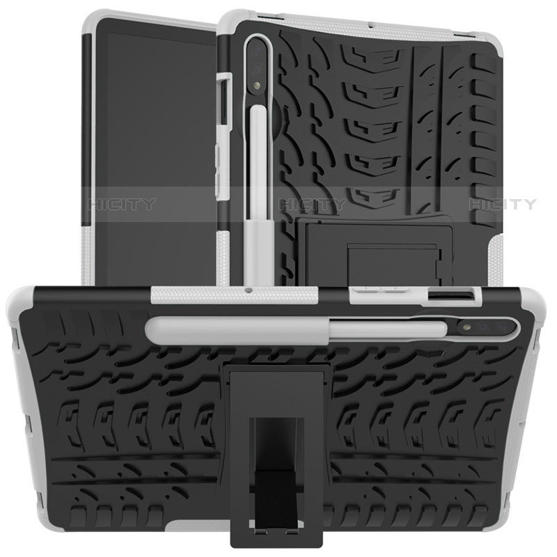 Funda Bumper Silicona y Plastico Mate Carcasa con Soporte para Samsung Galaxy Tab S7 4G 11 SM-T875 Blanco