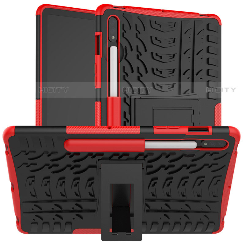 Funda Bumper Silicona y Plastico Mate Carcasa con Soporte para Samsung Galaxy Tab S7 4G 11 SM-T875 Rojo