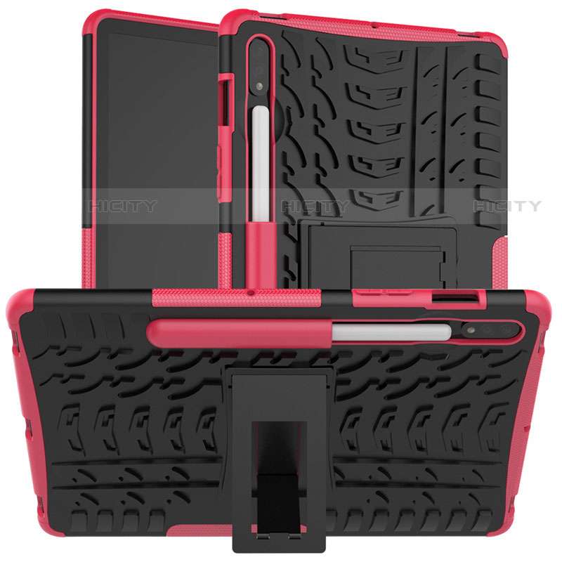 Funda Bumper Silicona y Plastico Mate Carcasa con Soporte para Samsung Galaxy Tab S7 4G 11 SM-T875 Rosa