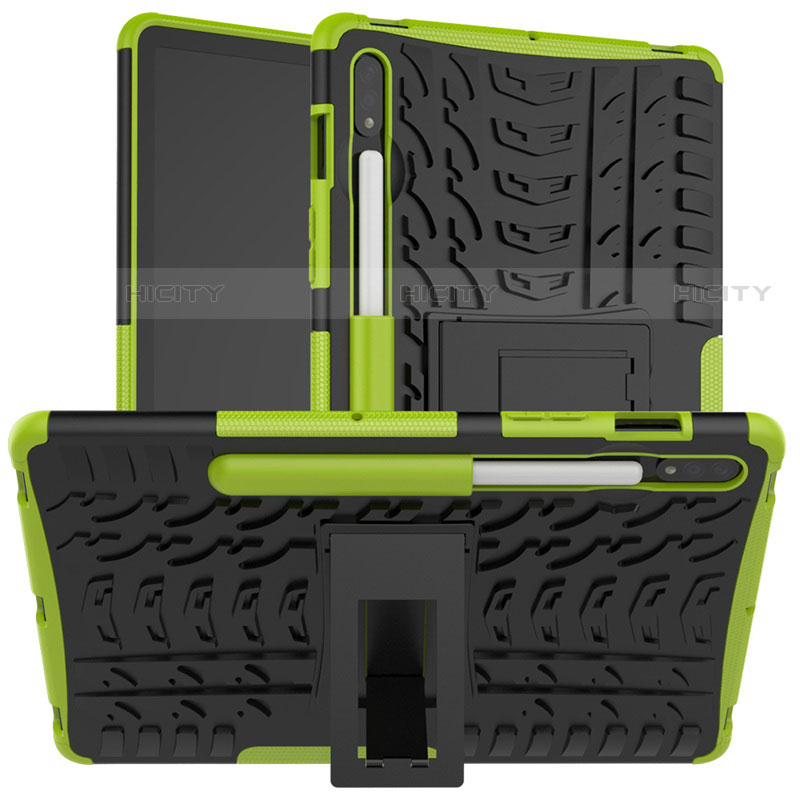 Funda Bumper Silicona y Plastico Mate Carcasa con Soporte para Samsung Galaxy Tab S7 4G 11 SM-T875 Verde