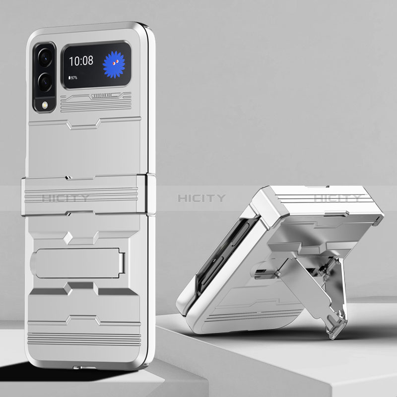 Funda Bumper Silicona y Plastico Mate Carcasa con Soporte para Samsung Galaxy Z Flip3 5G Blanco