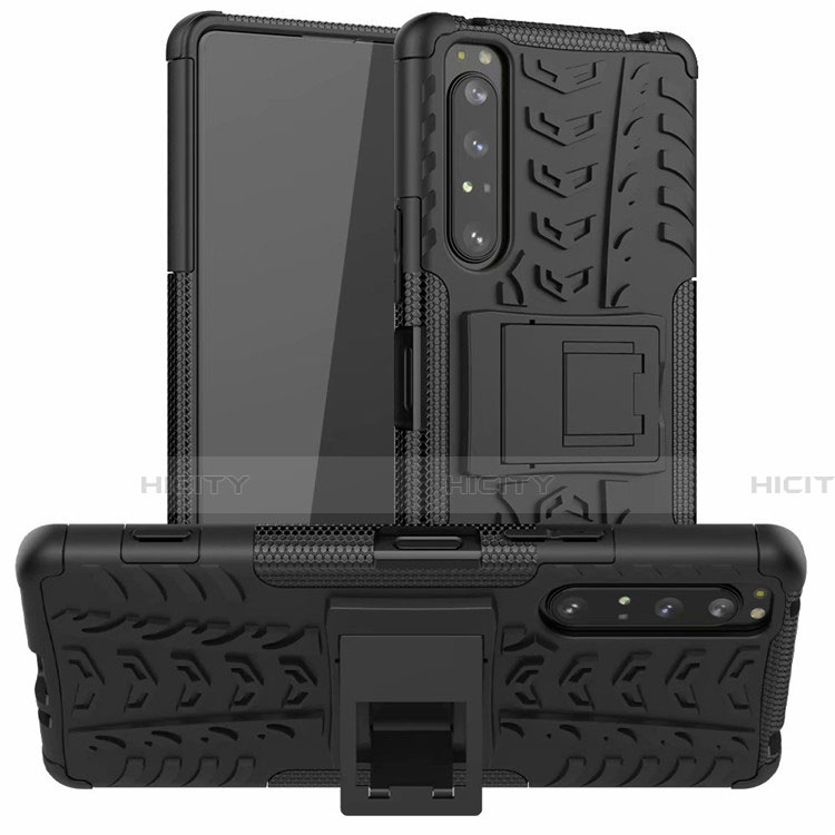 Funda Bumper Silicona y Plastico Mate Carcasa con Soporte para Sony Xperia 1 II Negro
