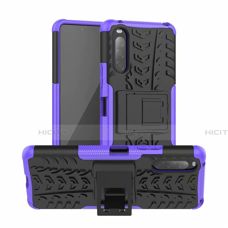 Funda Bumper Silicona y Plastico Mate Carcasa con Soporte para Sony Xperia 10 II Morado