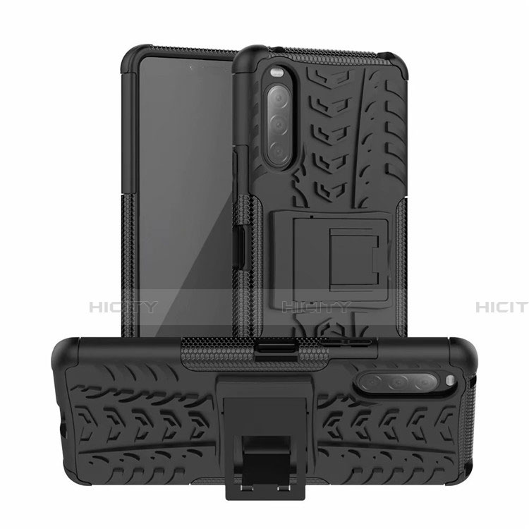 Funda Bumper Silicona y Plastico Mate Carcasa con Soporte para Sony Xperia 10 II Negro