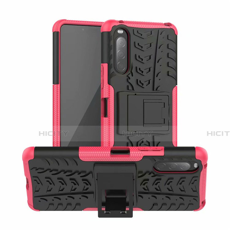 Funda Bumper Silicona y Plastico Mate Carcasa con Soporte para Sony Xperia 10 II Rosa