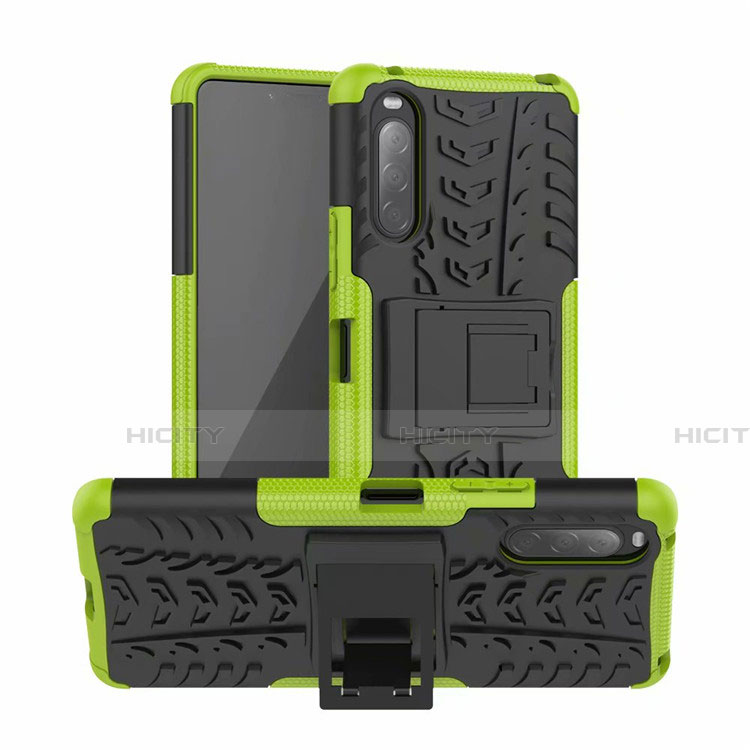 Funda Bumper Silicona y Plastico Mate Carcasa con Soporte para Sony Xperia 10 II Verde