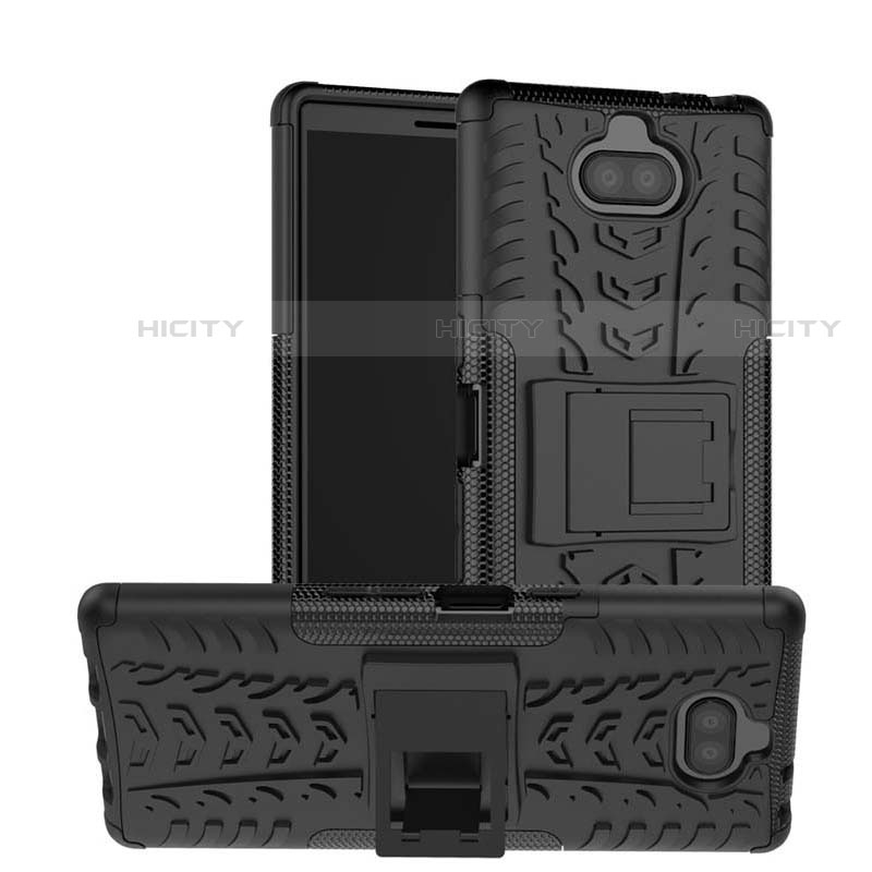 Funda Bumper Silicona y Plastico Mate Carcasa con Soporte para Sony Xperia 10 Negro
