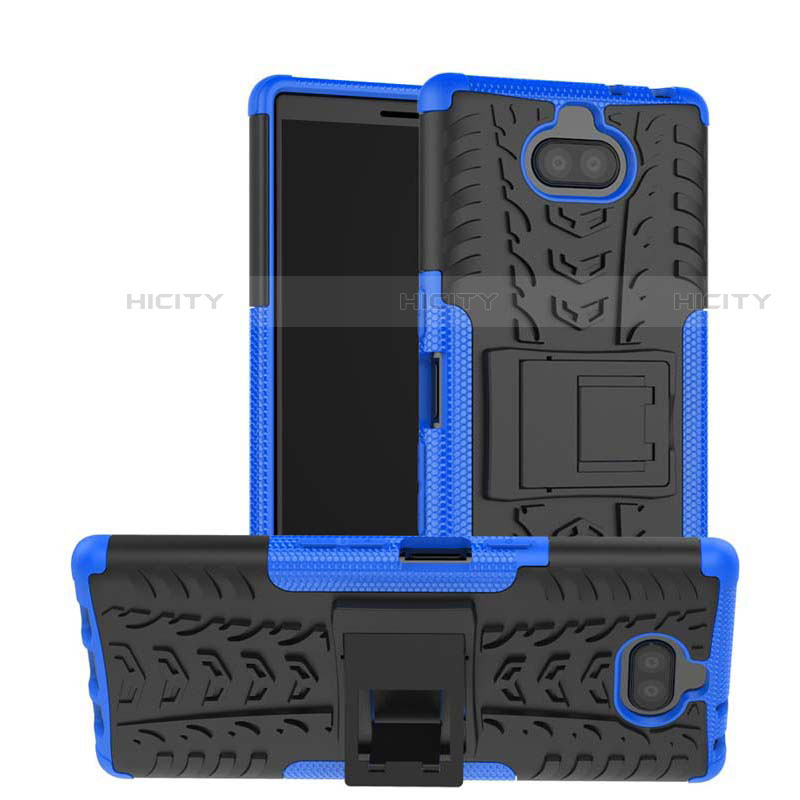 Funda Bumper Silicona y Plastico Mate Carcasa con Soporte para Sony Xperia 10 Plus Azul