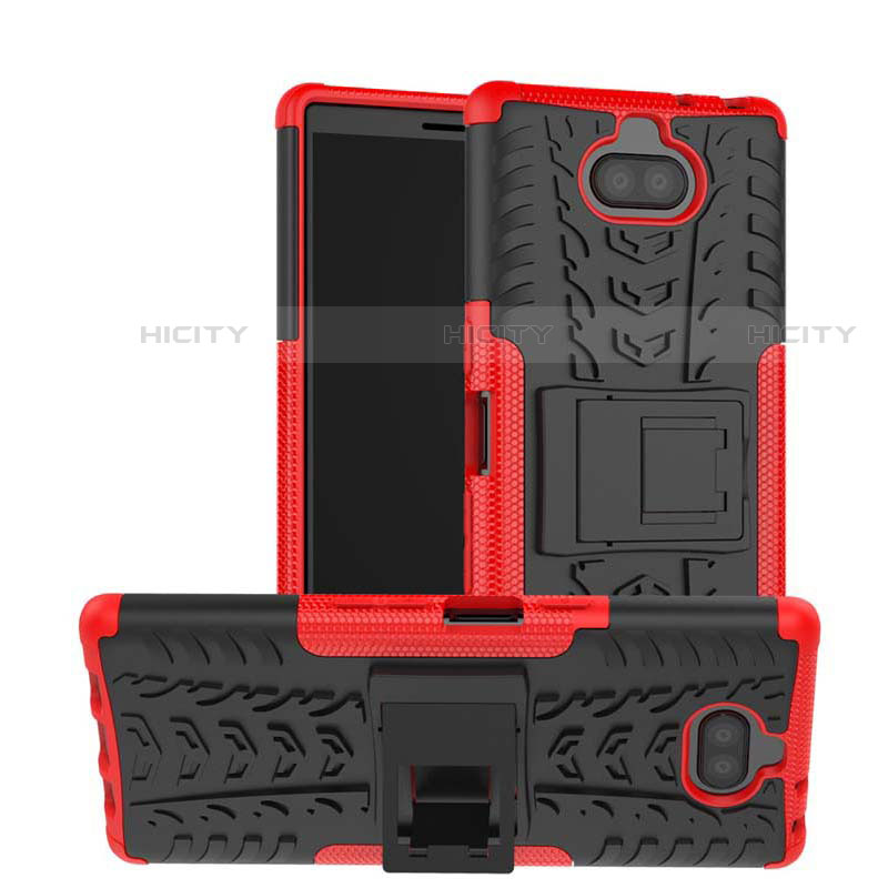 Funda Bumper Silicona y Plastico Mate Carcasa con Soporte para Sony Xperia 10 Rojo