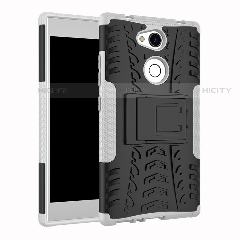 Funda Bumper Silicona y Plastico Mate Carcasa con Soporte para Sony Xperia L2 Blanco