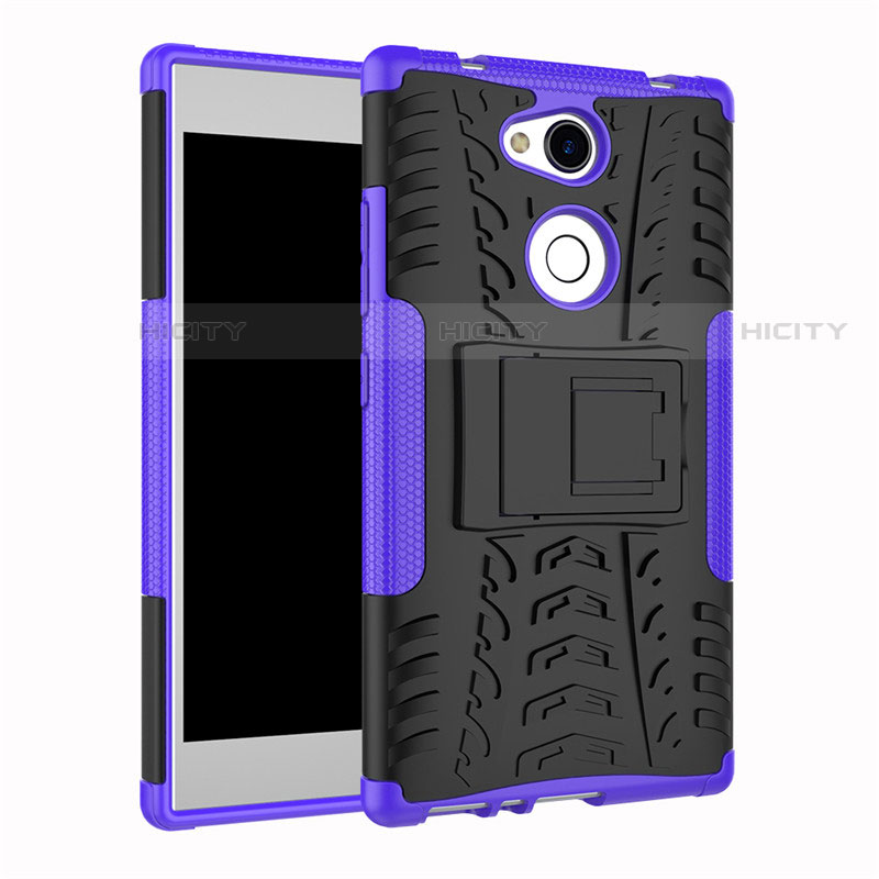 Funda Bumper Silicona y Plastico Mate Carcasa con Soporte para Sony Xperia L2 Morado