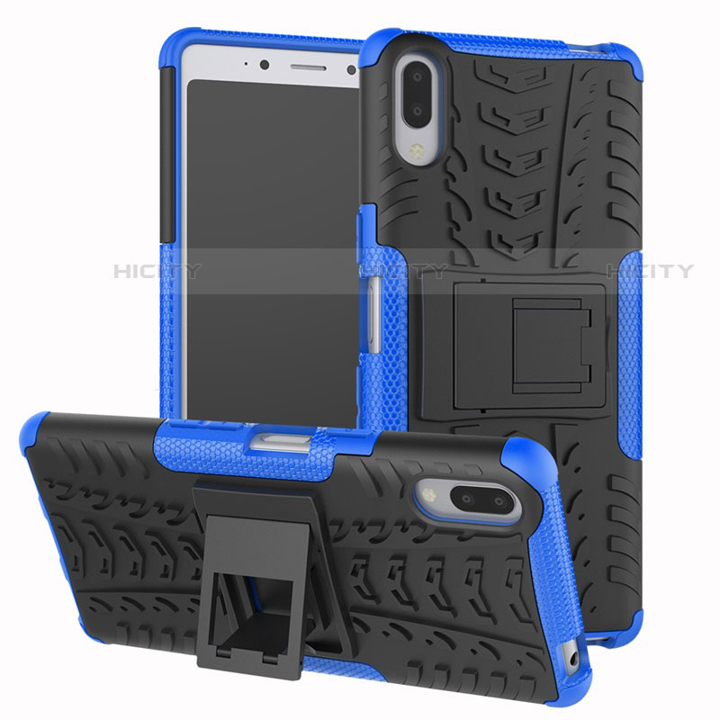 Funda Bumper Silicona y Plastico Mate Carcasa con Soporte para Sony Xperia L3 Azul