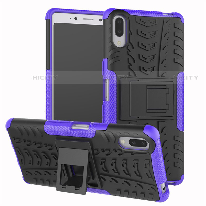 Funda Bumper Silicona y Plastico Mate Carcasa con Soporte para Sony Xperia L3 Morado