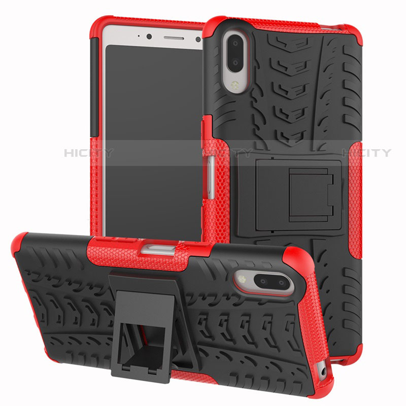 Funda Bumper Silicona y Plastico Mate Carcasa con Soporte para Sony Xperia L3 Rojo