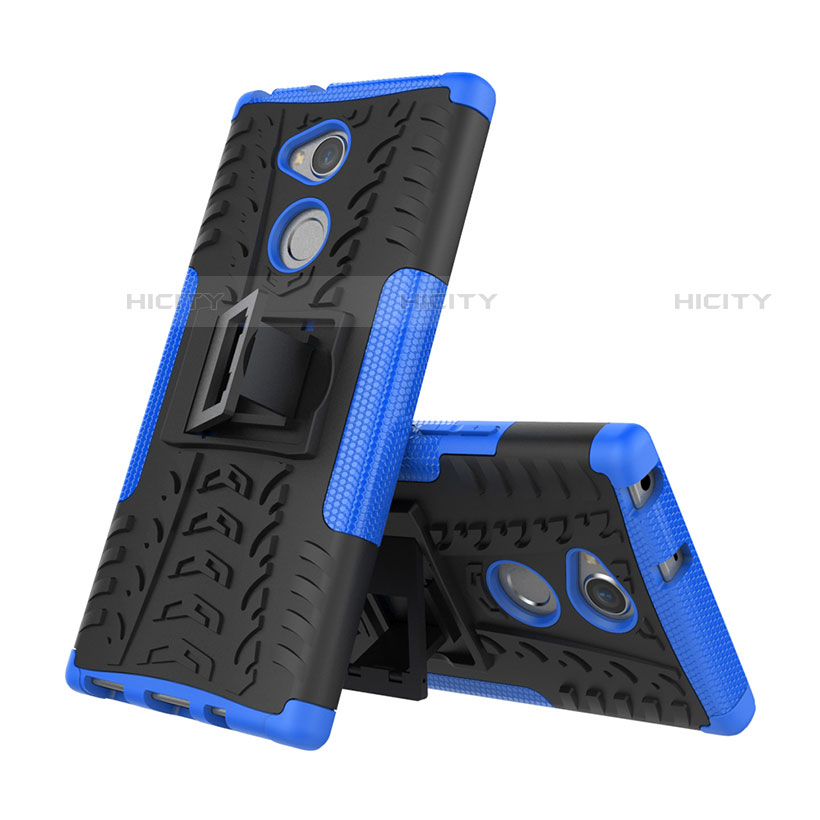Funda Bumper Silicona y Plastico Mate Carcasa con Soporte para Sony Xperia XA2 Azul